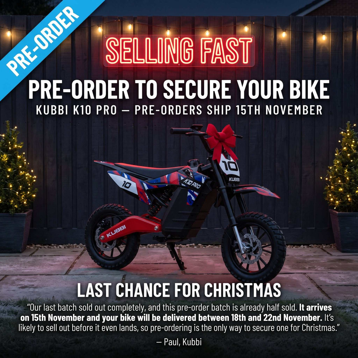 Kubbi K10 Pro Electric Dirt Bike for Teens
