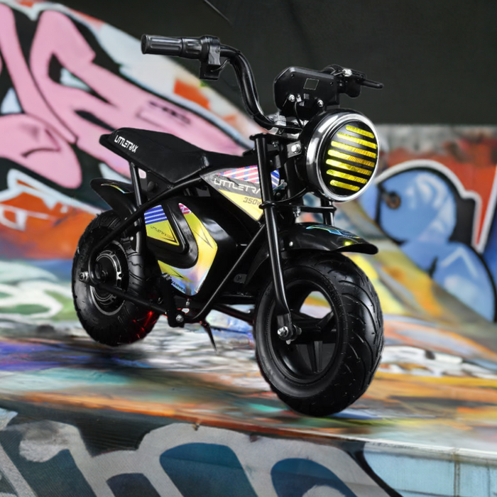 Littletrax 350W Kids Electric Bike – Ages 3 to 12+ ride on mini monkey bike - 3 speed, Bluetooth music, horn, lights, 36v