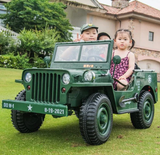 Willys Jeep 4WD 3 seater kids ride on car - Army Green - MotoX1 Motocross ATV 