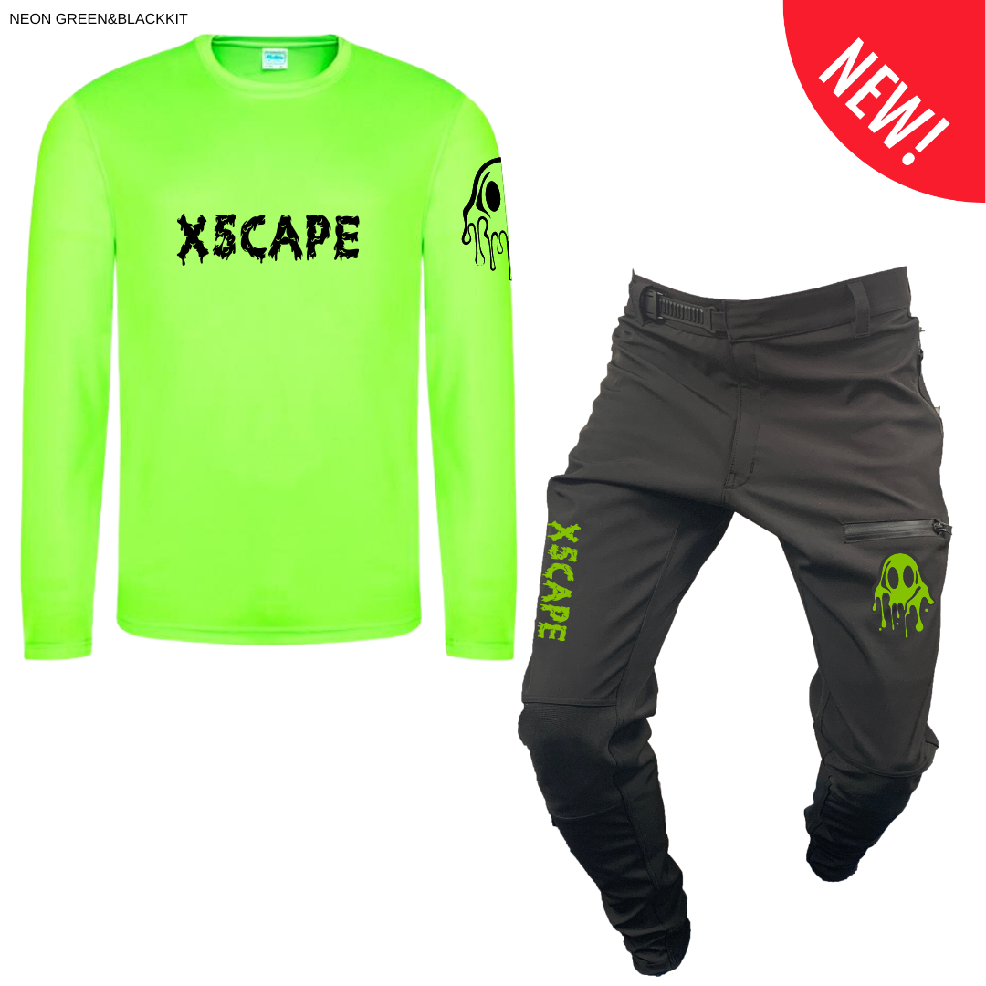 X5CAPE Rebellion Long Sleeve Mountain Bike Race Kit - Black & Electric Green