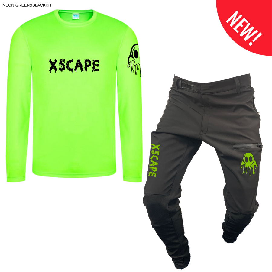 X5CAPE Rebellion Long Sleeve Mountain Bike Race Kit - Black & Electric Green