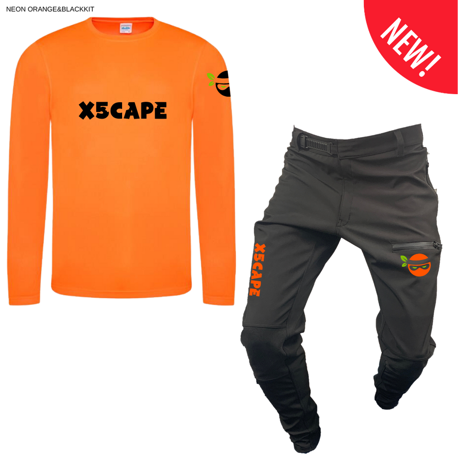 X5CAPE Rebellion Long Sleeve Mountain Bike Race Kit - Black & Electric Orange