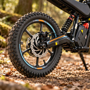 Close-up of the Kayo disc brake and knobbly tyre — source: Kyro Bikes
