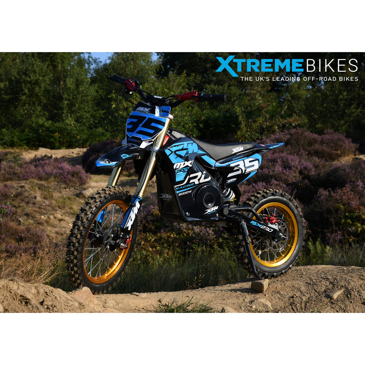 MX1 XTM MXPRO 48V 2000W Lithium Electric Dirt Bike Big 14/12" Gold Wheel