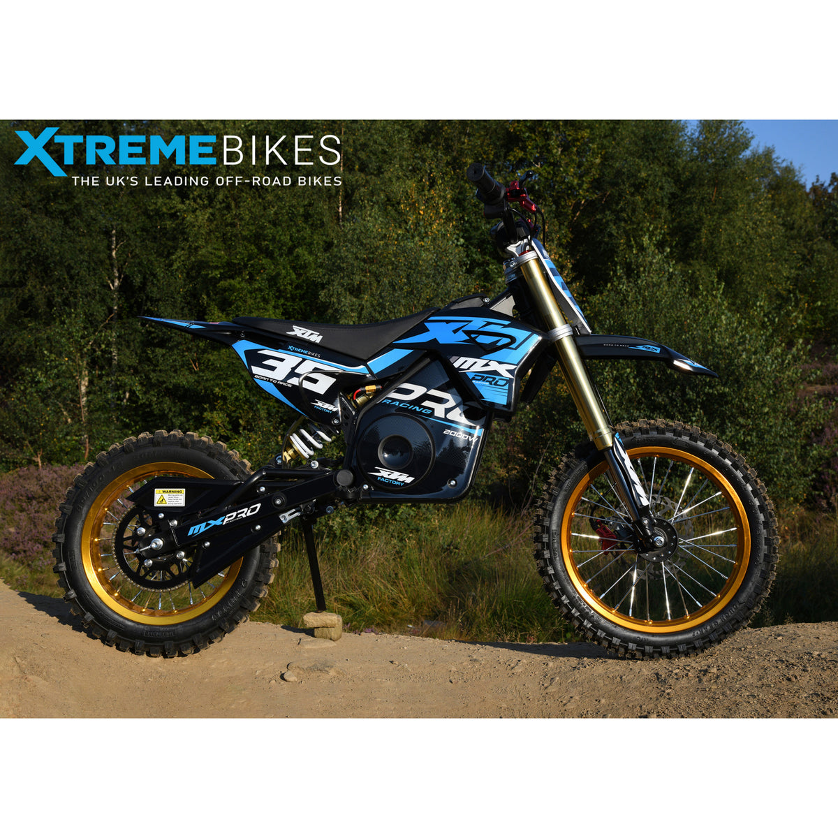 MX1 XTM MXPRO 48V 2000W Lithium Electric Dirt Bike Big 14/12" Gold Wheel