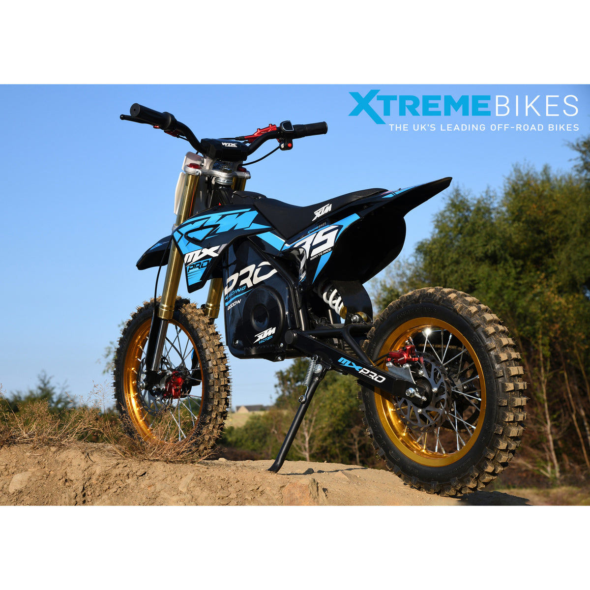 MX1 XTM MXPRO 48V 2000W Lithium Electric Dirt Bike Big 14/12" Gold Wheel