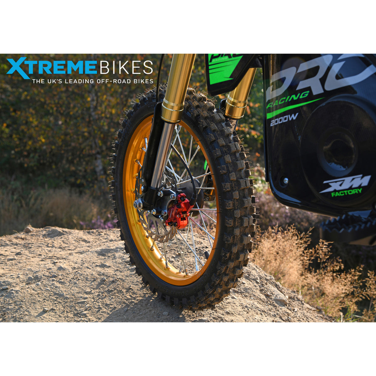 MX1 XTM MXPRO 60V 2000W Lithium Electric Dirt Bike Big 14/12" Gold Wheel