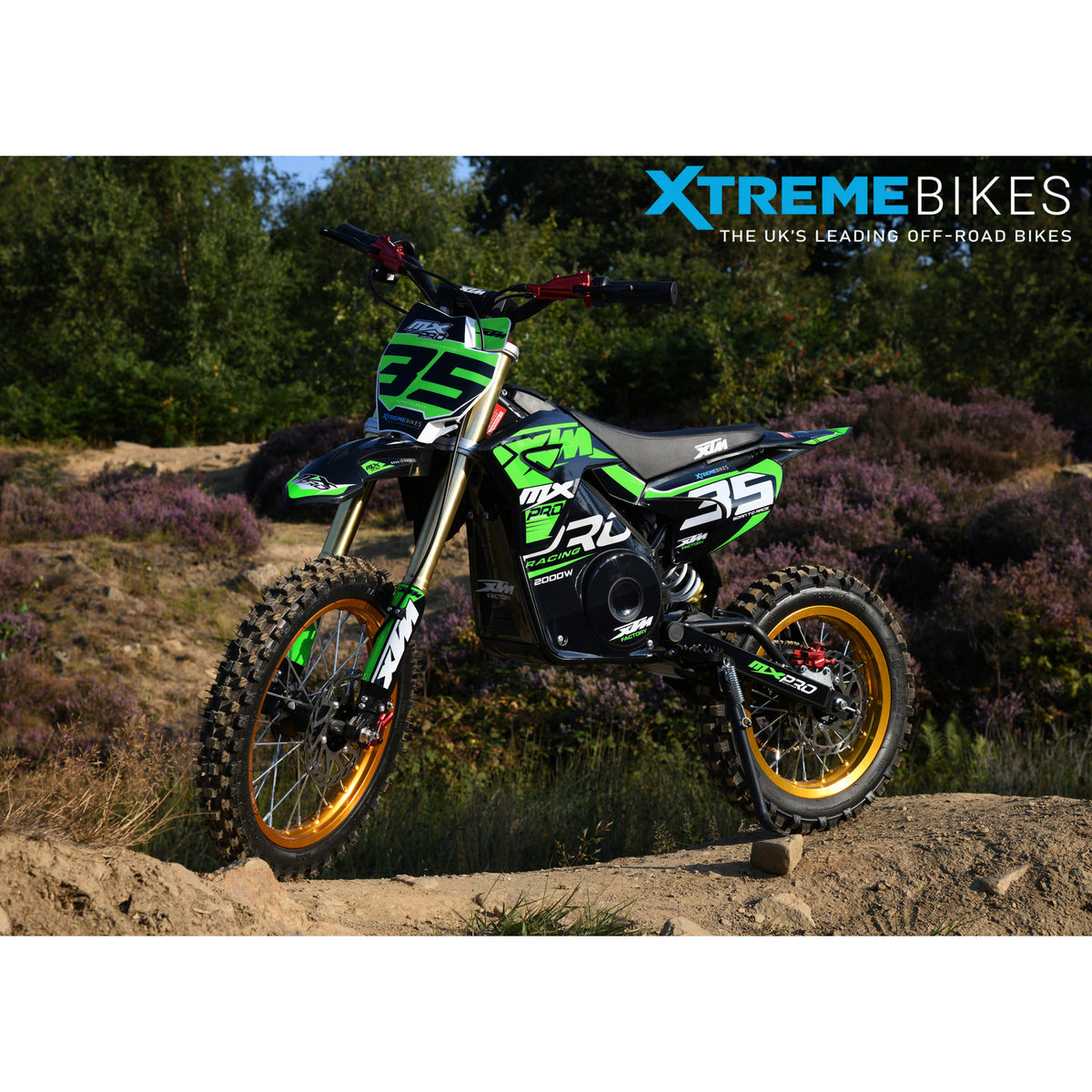 MX1 XTM MXPRO 60V 2000W Lithium Electric Dirt Bike Big 14/12" Gold Wheel