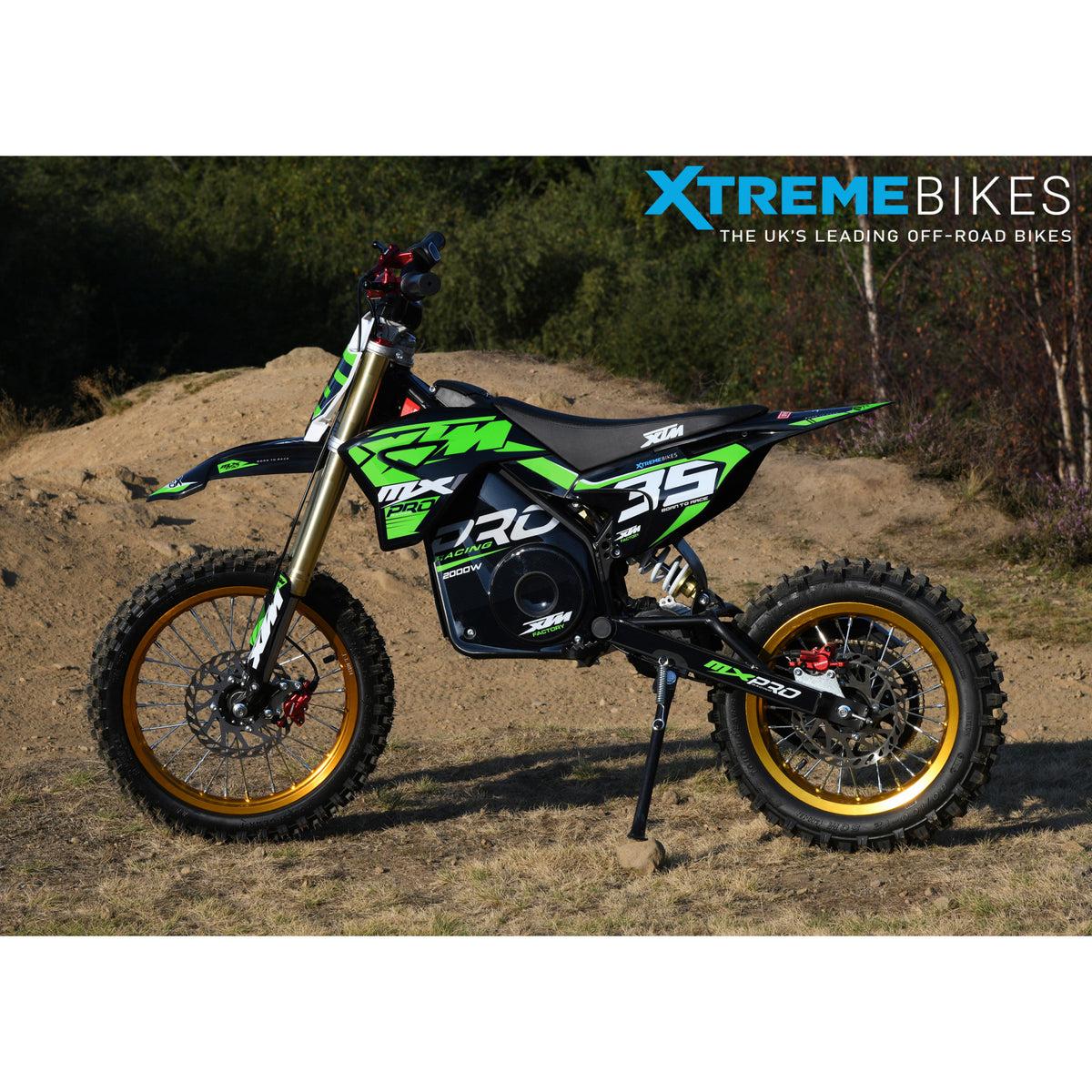 MX1 XTM MXPRO 48V 2000W Lithium Electric Dirt Bike Big 14/12" Gold Wheel