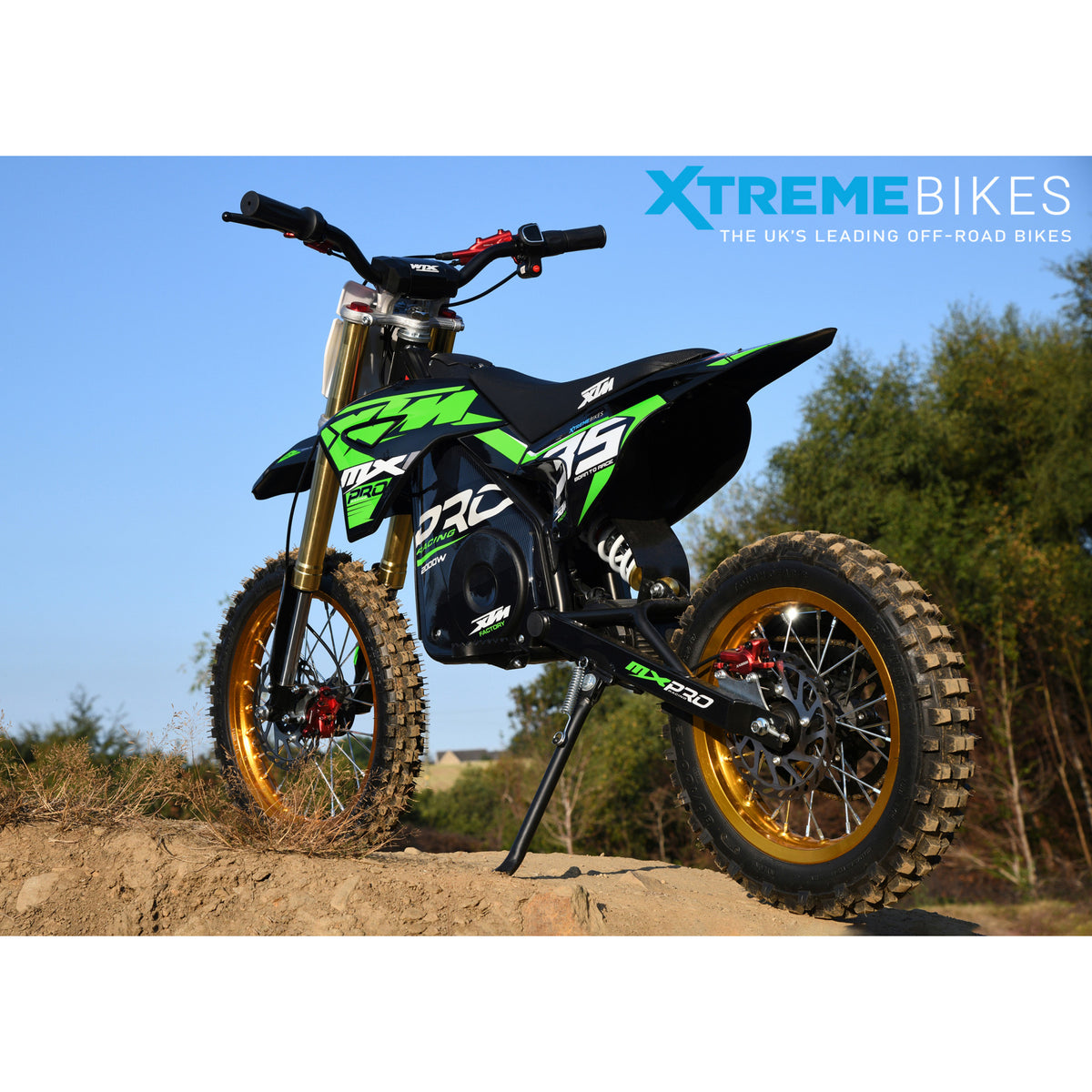 MX1 XTM MXPRO 60V 2000W Lithium Electric Dirt Bike Big 14/12" Gold Wheel