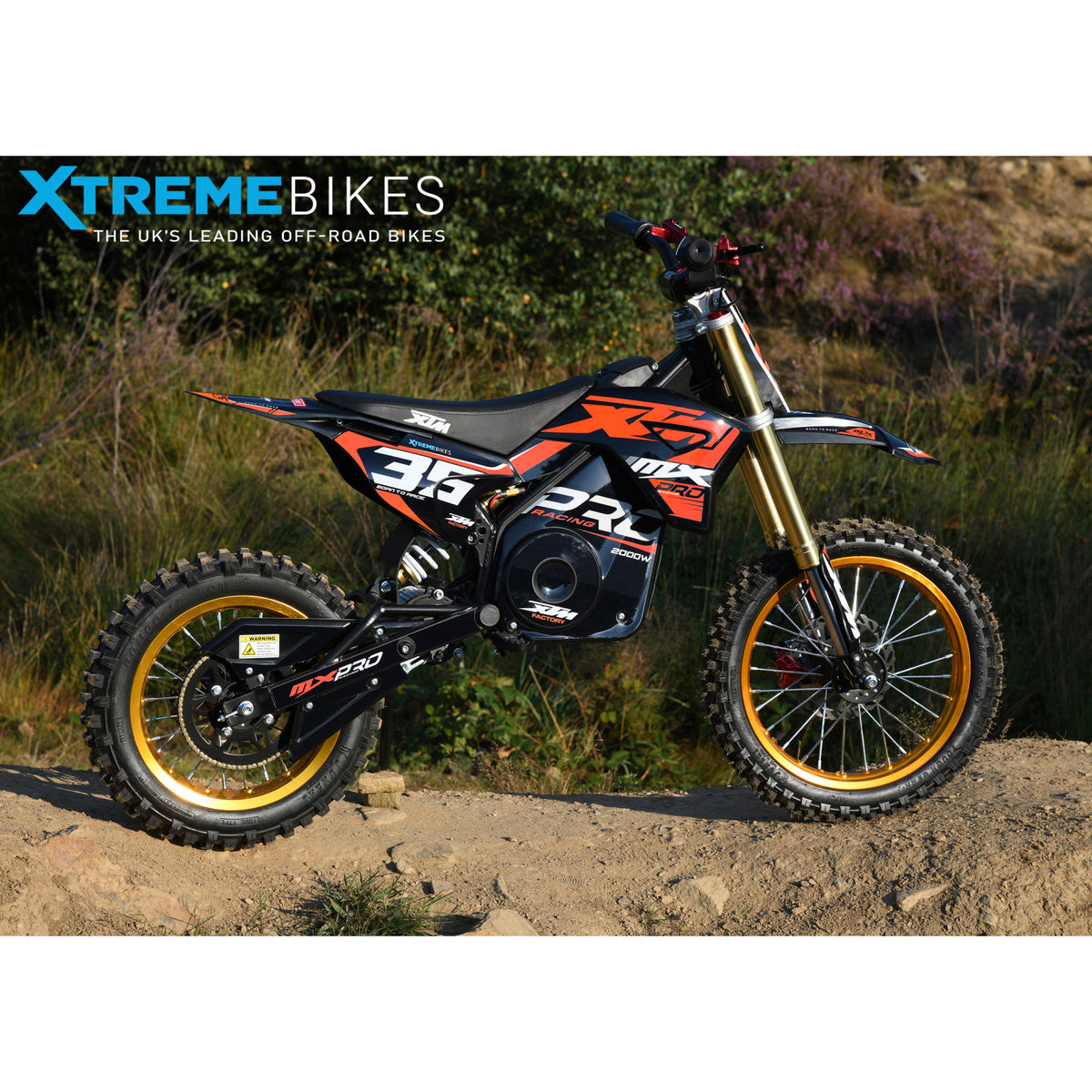 MX1 XTM MXPRO 60V 2000W Lithium Electric Dirt Bike Big 14/12" Gold Wheel