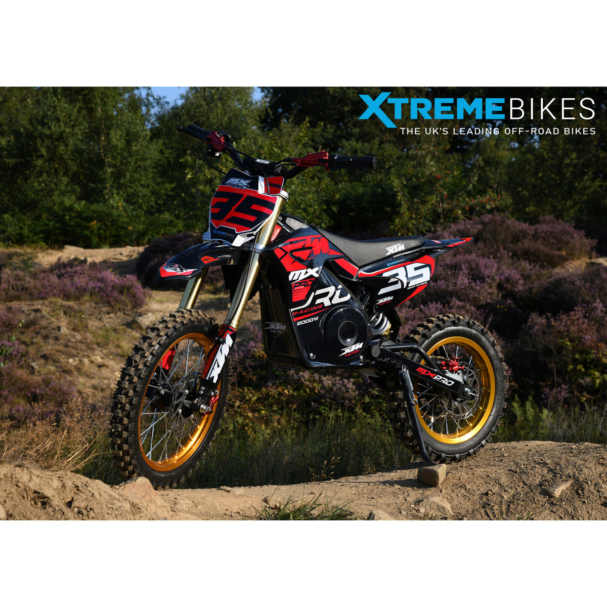 MX1 XTM MXPRO 48V 2000W Lithium Electric Dirt Bike Big 14/12" Gold Wheel