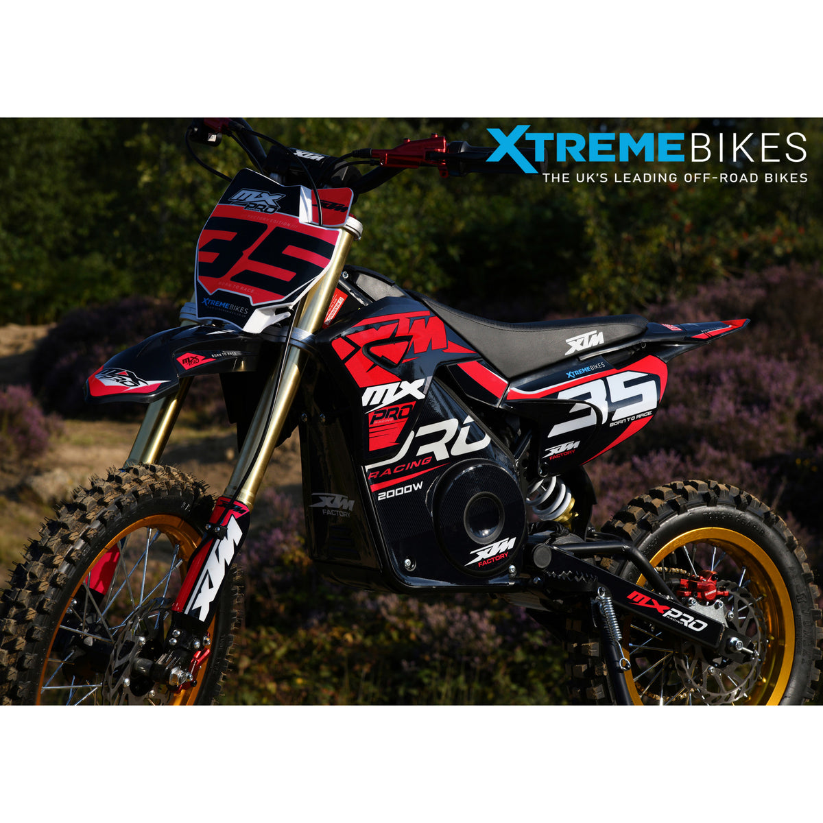 MX1 XTM MXPRO 60V 2000W Lithium Electric Dirt Bike Big 14/12" Gold Wheel