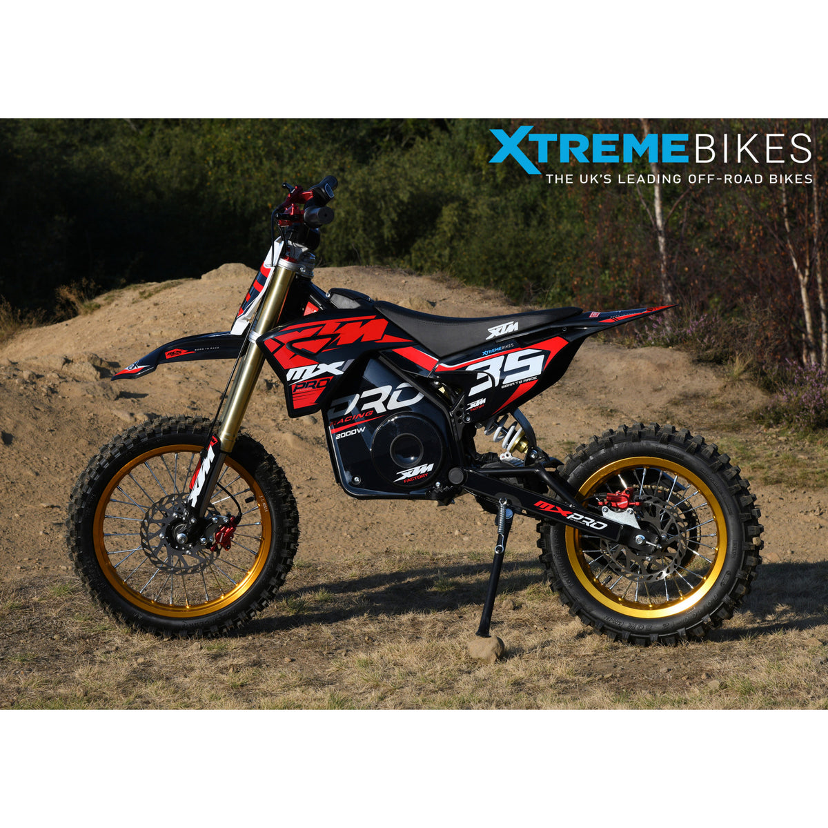 MX1 XTM MXPRO 48V 2000W Lithium Electric Dirt Bike Big 14/12" Gold Wheel