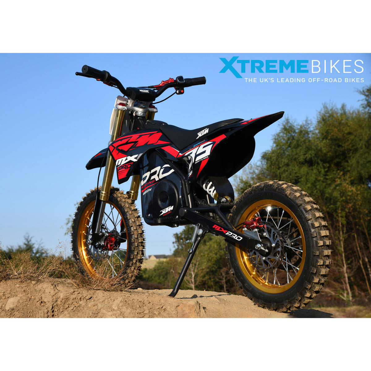 MX1 XTM MXPRO 48V 2000W Lithium Electric Dirt Bike Big 14/12" Gold Wheel
