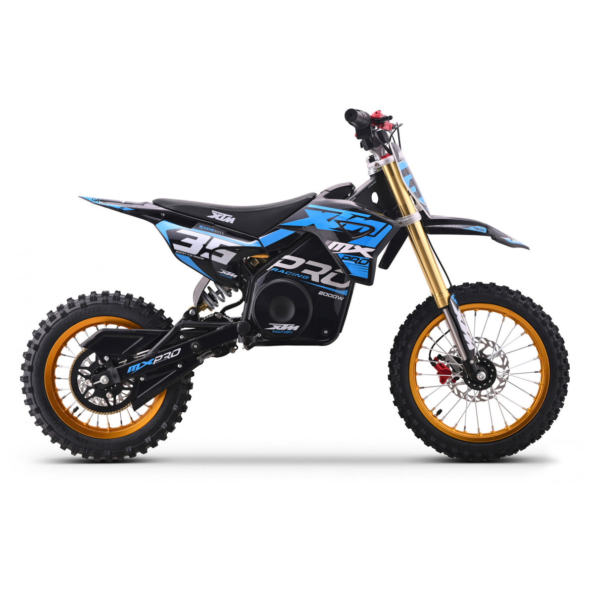 MX1 XTM MXPRO 48V 2000W Lithium Electric Dirt Bike Big 14/12" Gold Wheel