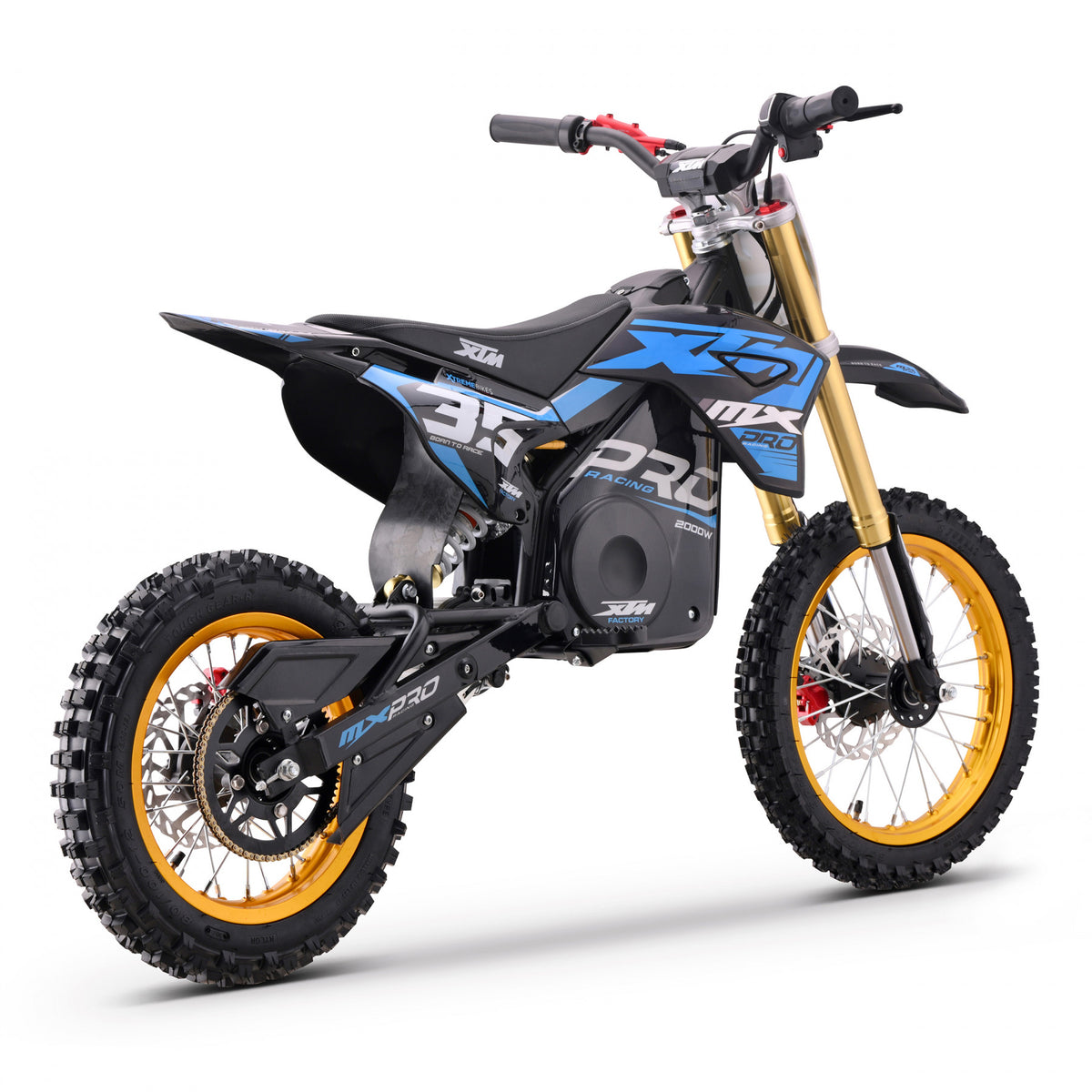MX1 XTM MXPRO 60V 2000W Lithium Electric Dirt Bike Big 14/12" Gold Wheel