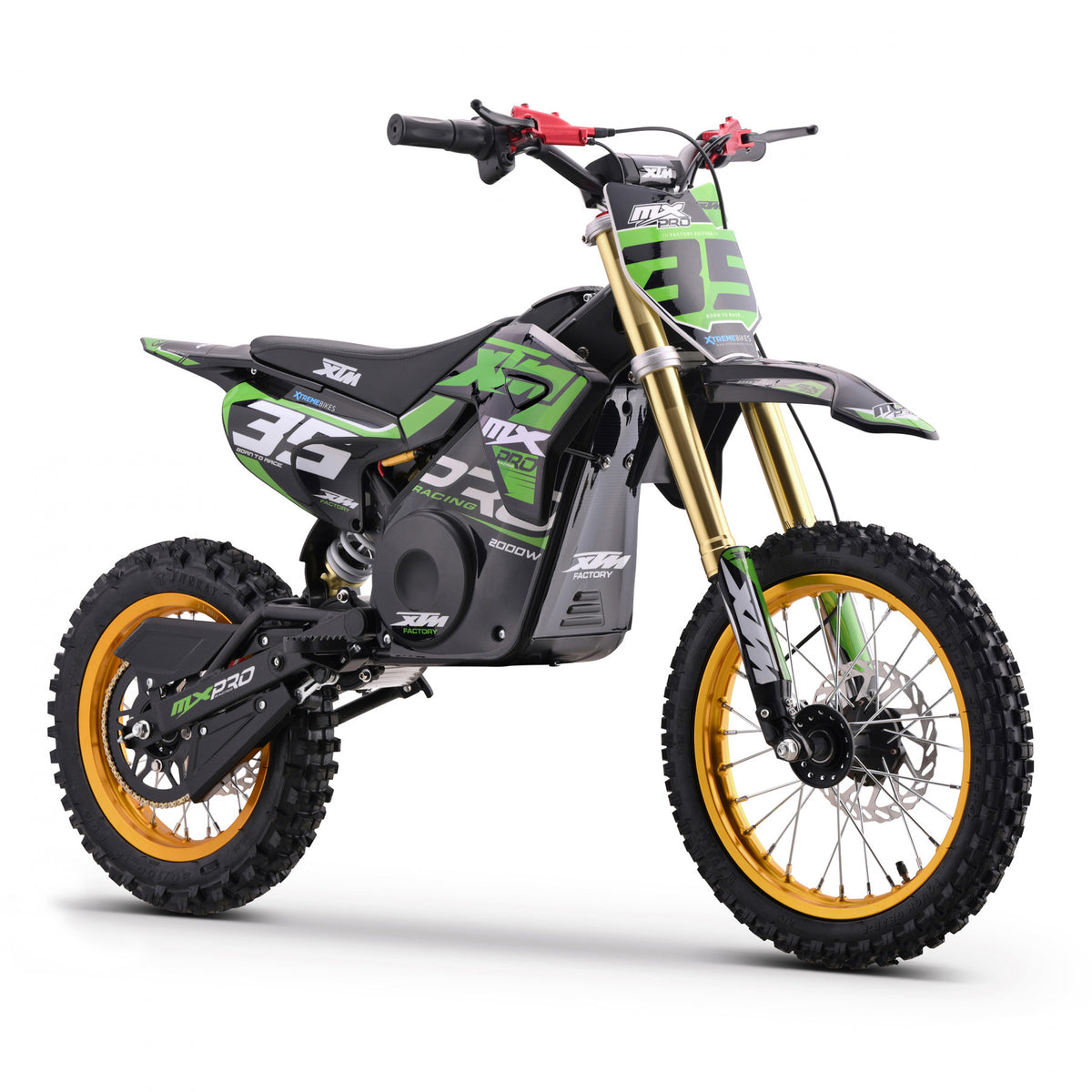 MX1 XTM MXPRO 48V 2000W Lithium Electric Dirt Bike Big 14/12" Gold Wheel