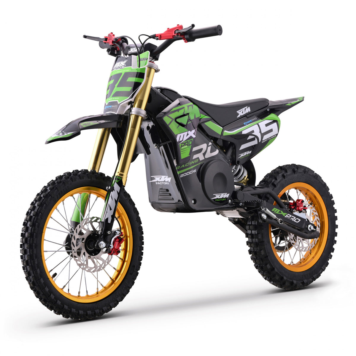 MX1 XTM MXPRO 60V 2000W Lithium Electric Dirt Bike Big 14/12" Gold Wheel