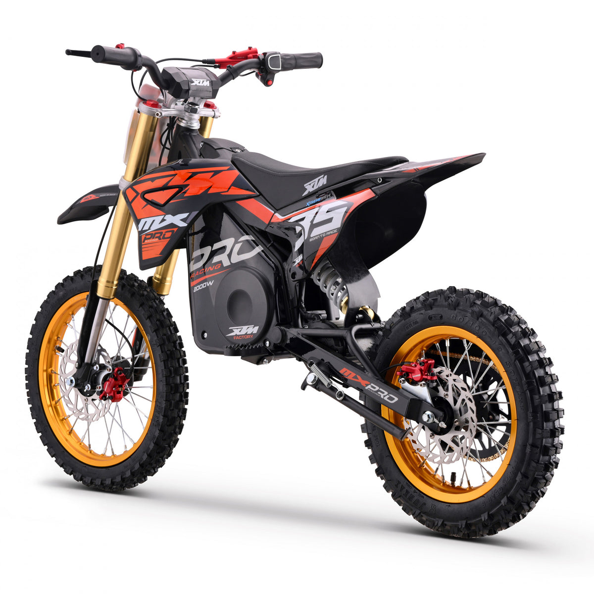 MX1 XTM MXPRO 48V 2000W Lithium Electric Dirt Bike Big 14/12" Gold Wheel