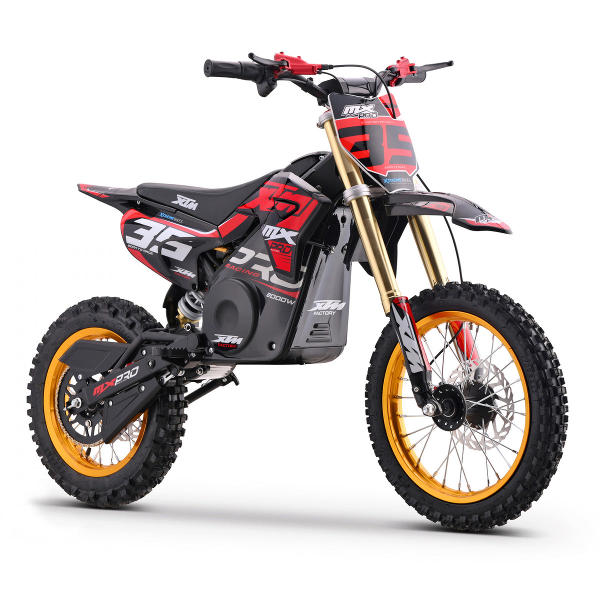 MX1 XTM MXPRO 48V 2000W Lithium Electric Dirt Bike Big 14/12" Gold Wheel