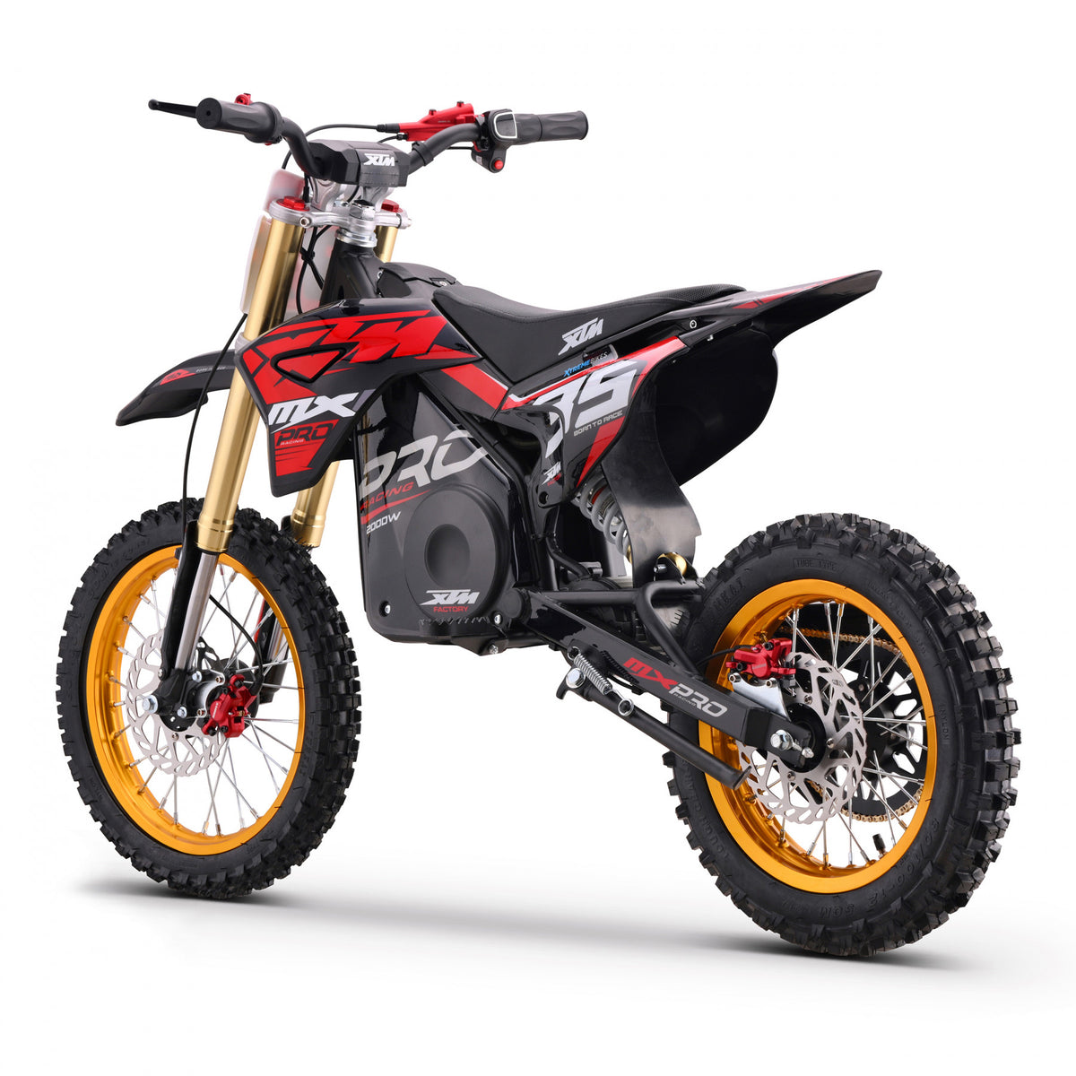 MX1 XTM MXPRO 48V 2000W Lithium Electric Dirt Bike Big 14/12" Gold Wheel