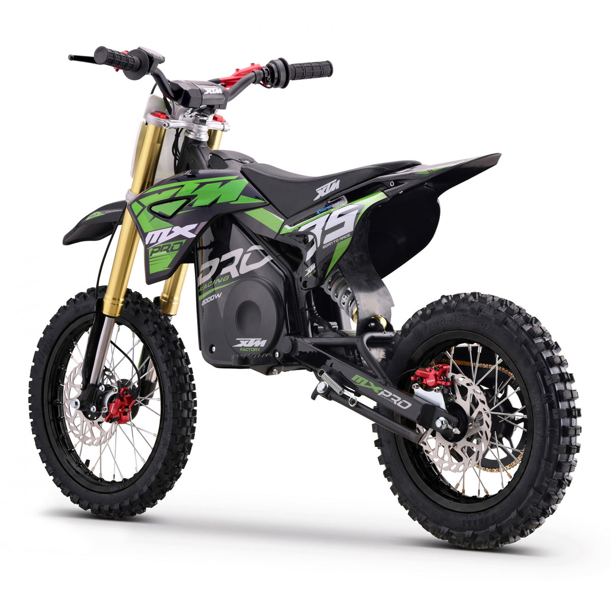 MX1 XTM MXPRO 60V 2000W Lithium Electric Dirt Bike Big 14/12" Black Wheel